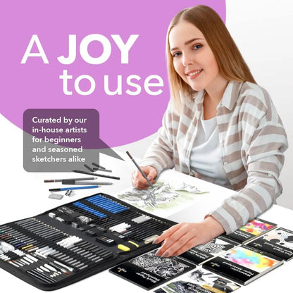 Juego De 100 Piezas De Dibujo Profesional Lápices Grafito Carbón Pastel Y Más