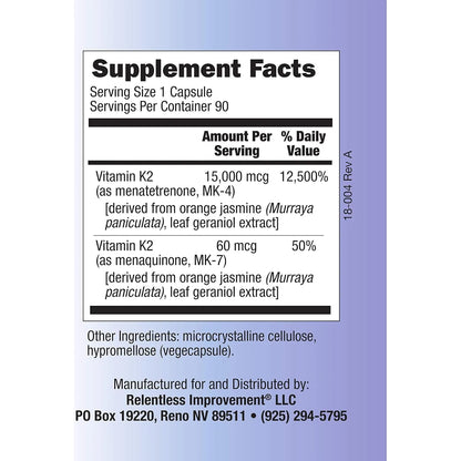 Vitamina K2 Mk4 Y Mk7 Natural Cápsulas Veganas 90 Unidades