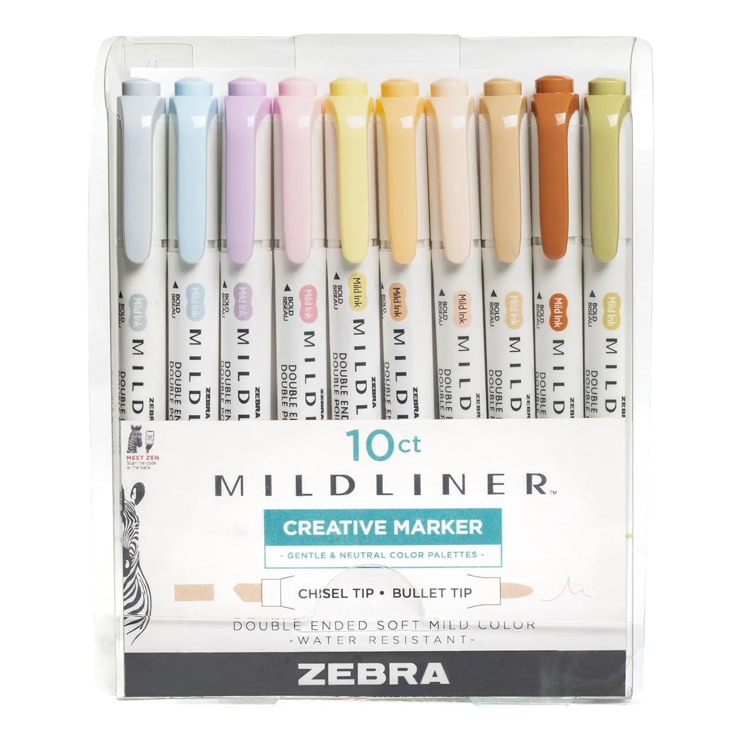 Zebra Pen Mildliner 10 Resaltadores Doble Punta Colores Suaves Sin Traspaso