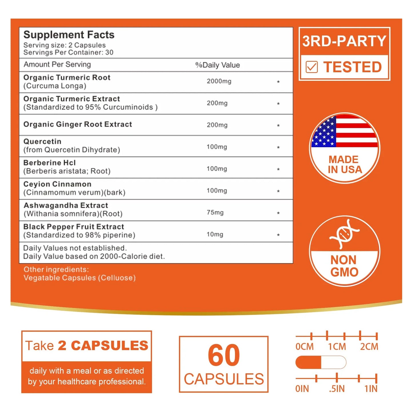 Curcumina Liposomal 2200 Mg Con Pimienta Negra Jengibre 95 Absorción Mejorada 60 Cápsulas