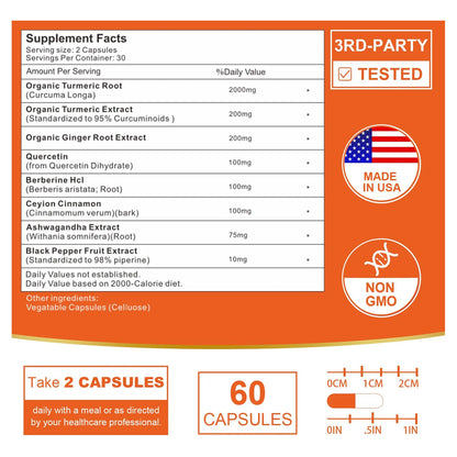 Curcumina Liposomal 2200 Mg Con Pimienta Negra Jengibre 95 Absorción Mejorada 60 Cápsulas