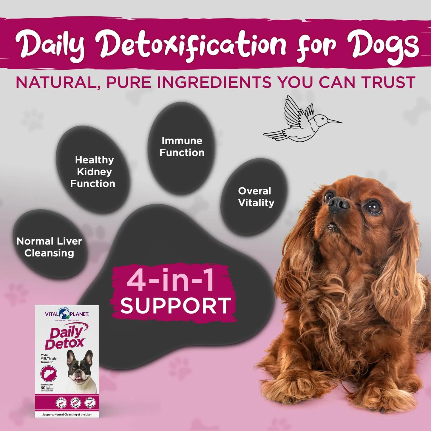 Desintoxicación Diaria Para Perros Con MSM Cardo Mariano Y Espirulina 60 Tabletas Masticables