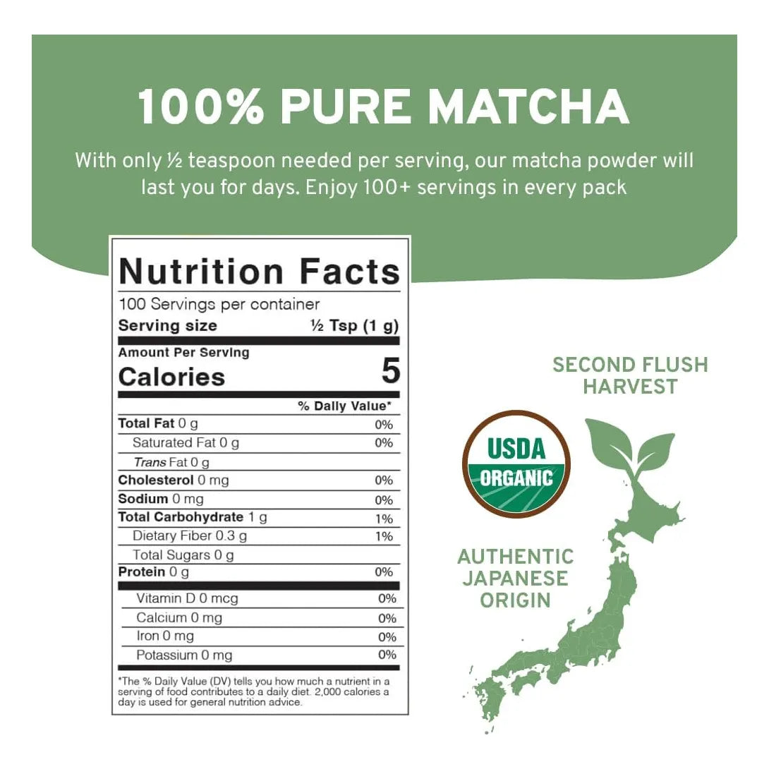Matcha Orgánico Japonés Premium 100 Porciones Energía Natural Antioxidantes