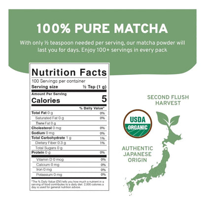 Matcha Orgánico Japonés Premium 100 Porciones Energía Natural Antioxidantes