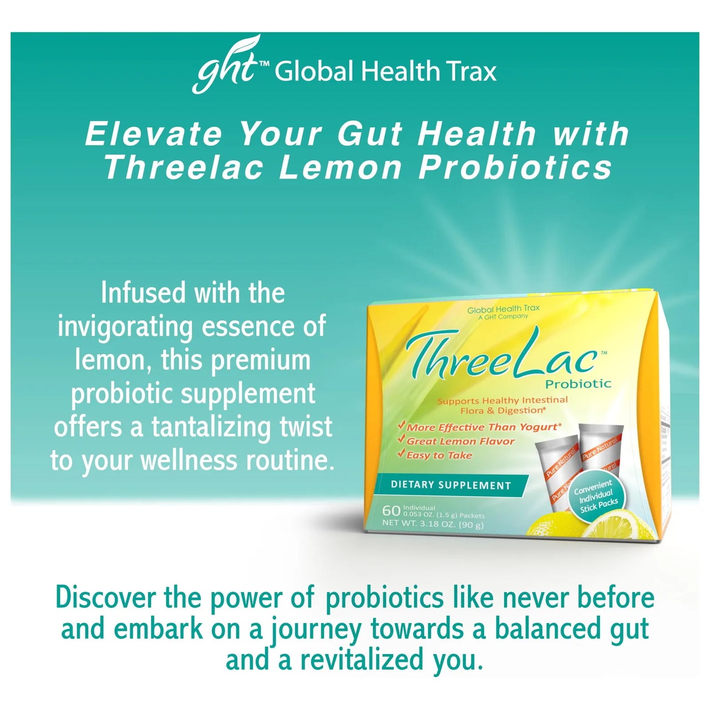 ThreeLac Mezcla De Bebida Probiótica De Limón En Polvo Salud Digestiva E Inmunológica