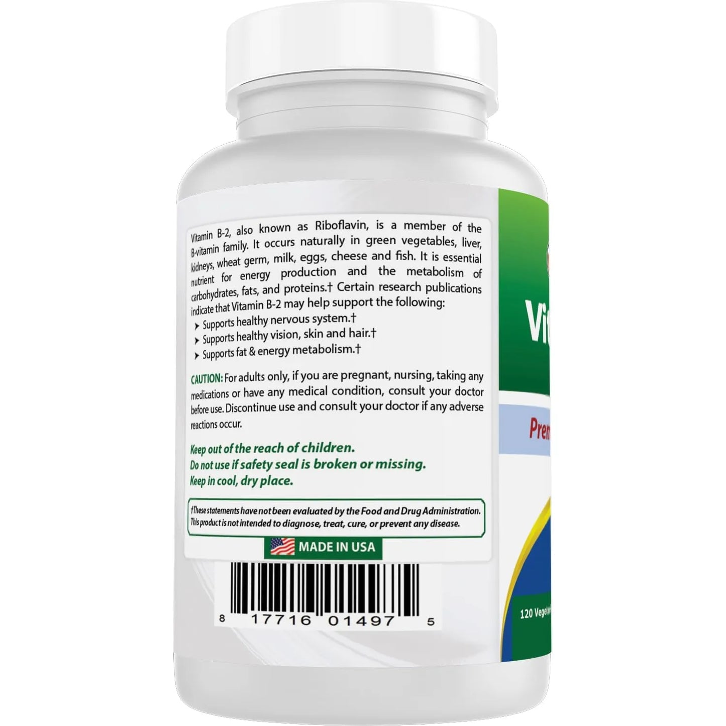 Vitamina B2 400 Mg Cápsulas Vegetales Alivio Migraña 120 Unidades