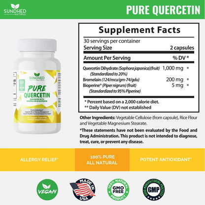 Quercetina Pura Con Bromelina Y Bioperina Antioxidante 1000 Mg Fórmula Extra Fuerte