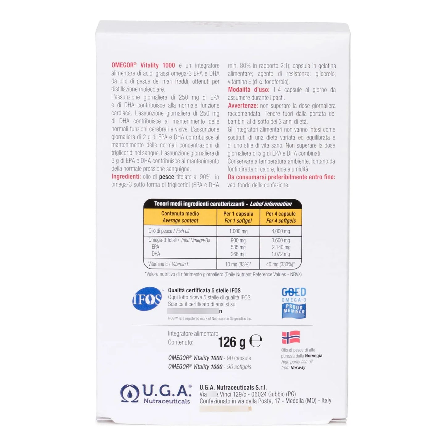 Aceite De Pescado Omega 3 800 Mg EPA DHA Vitalidad 1000 Capsulas IFOS Certified Sin Regusto