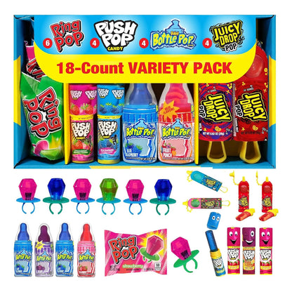 Surtido De 18 Paletas Ring Pop Push Pop Juicy Drop Sabores Afrutados