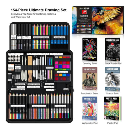 Kit Completo De Arte 154 Piezas Profesional Con Cuaderno Y Tutorial
