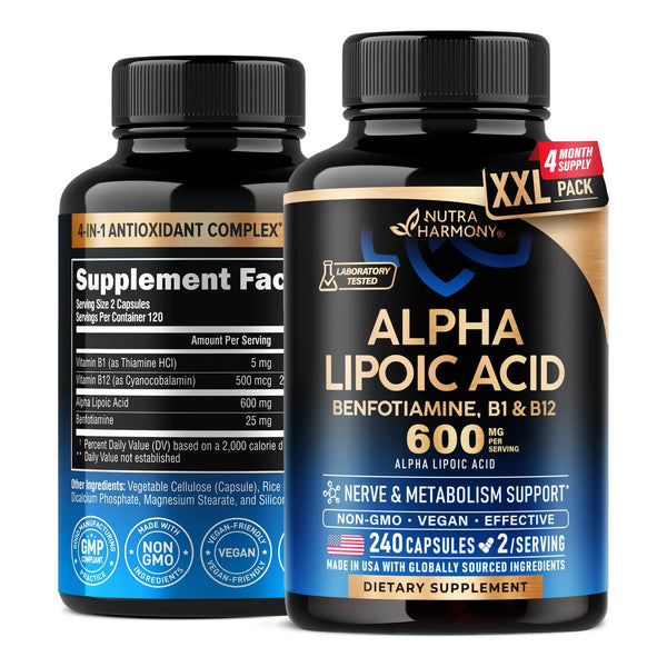 Ácido Alfa Lipoico 600 Mg Antioxidante Apoyo Nervioso Energía Y Metabolismo Vegano