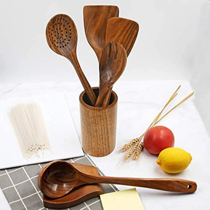 Utensilios De Cocina De Madera Con Soporte Cucharas Naturales Eco Friendly