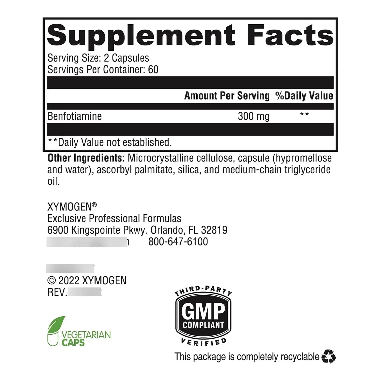 Benfotiamina 300mg Suplemento De Tiamina B1 Alta Biodisponibilidad 120 Capsulas
