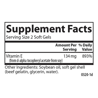 Vitamina E Natural 200 UI 134 Mg 90 Geles Blandos Bienestar Óptimo