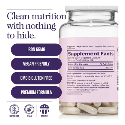 Biotina 10000mcg Para Cabello Piel y Uñas Fortalecidas Vegano Sin Gluten