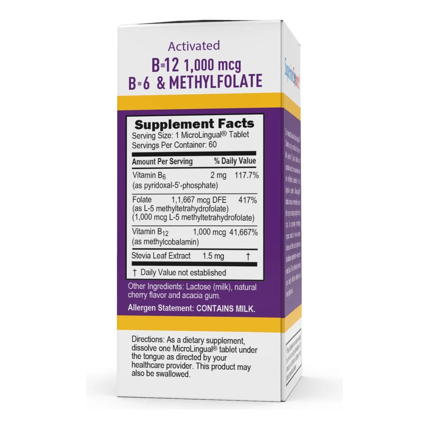Vitamina B12 Metilcobalamina 1000 Mcg Con B6 Y Metilfolato 60 Tabletas Sublinguales