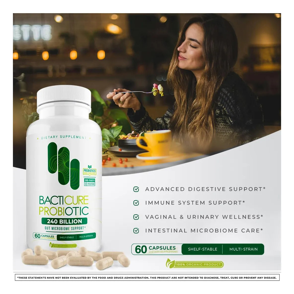 Bacticure 240 Capsulas Formula Probiótica Avanzada Apoyo Digestivo Y Vaginal
