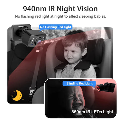 Camara De Coche Para Bebe 7 Pulgadas Dual Vision Nocturna Pantalla IPS 1080P