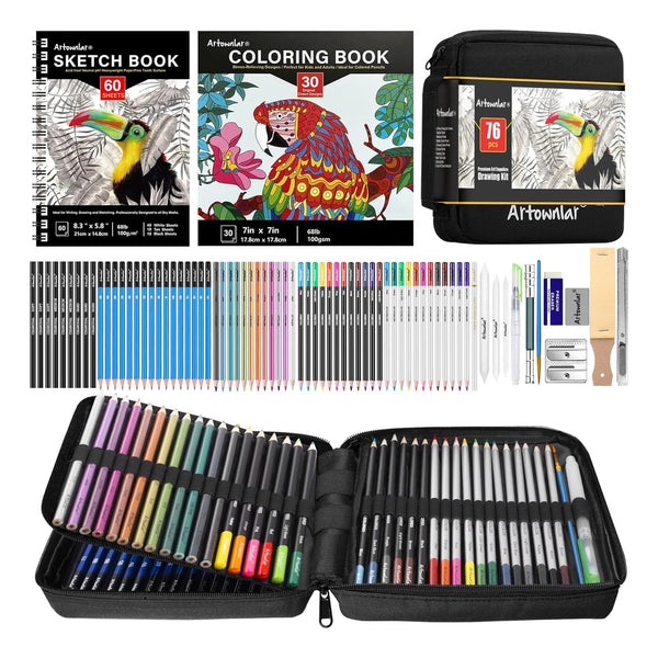 Juego Completo 76 Suministros Dibujo Profesional Estuche Portatil Arte