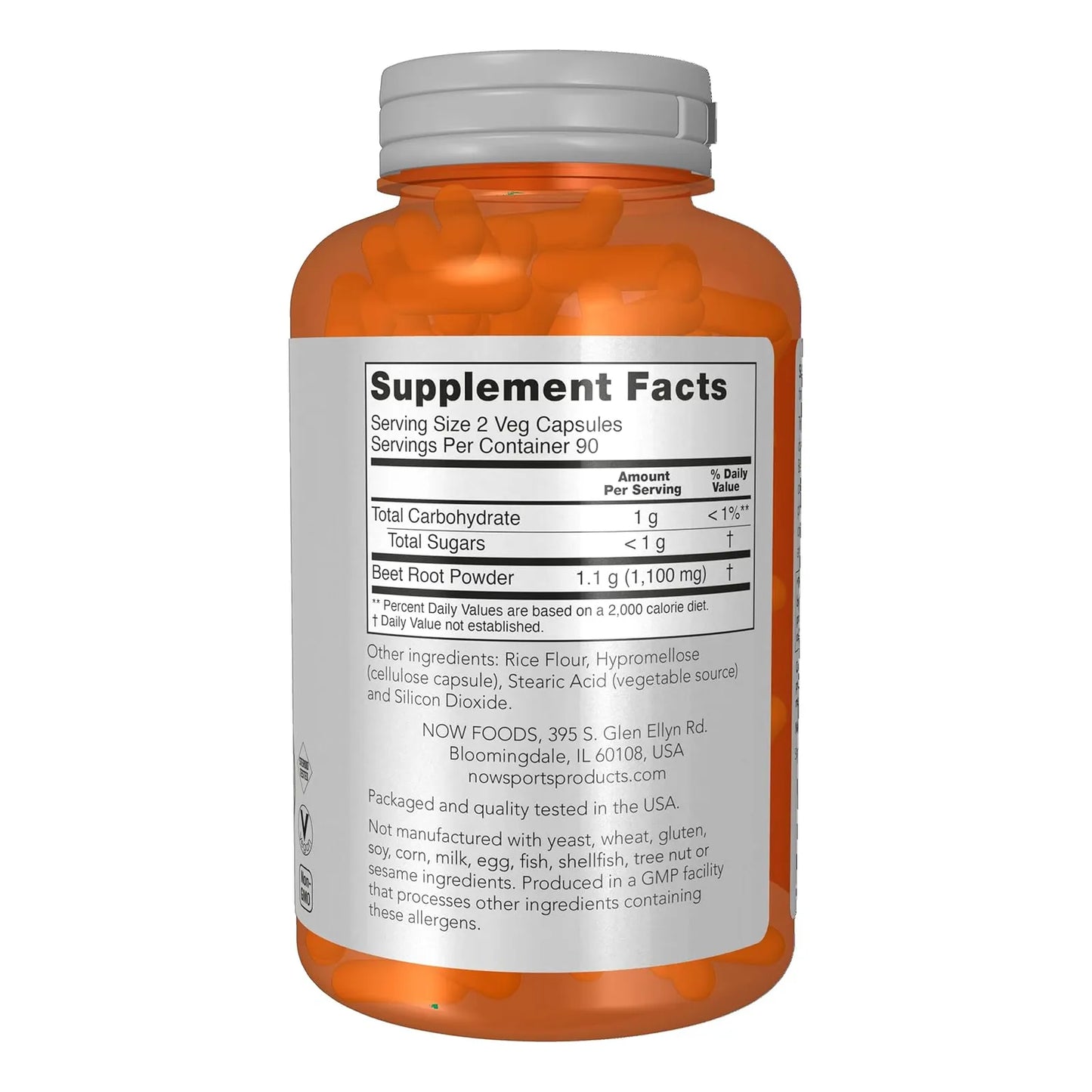 Cápsulas De Remolacha Raíz 550 Mg NOW Foods Nutrición Deportiva 180 Veganas