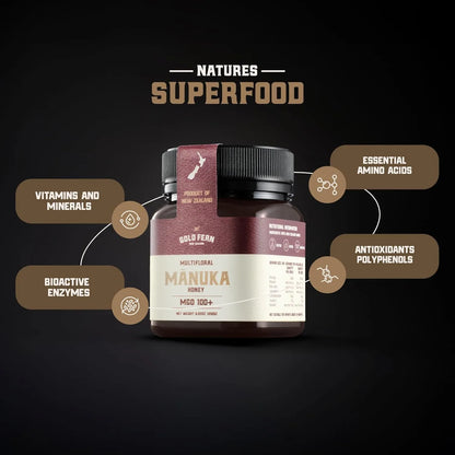 Miel De Manuka Cruda Pura De Nueva Zelanda 250 Gramos Mgo 100 Gold Fern Honey