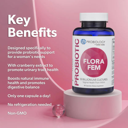 Probiology Flora Fem Probiótico Mujer 4 En 1 Salud Digestiva Vaginal Y Urinaria