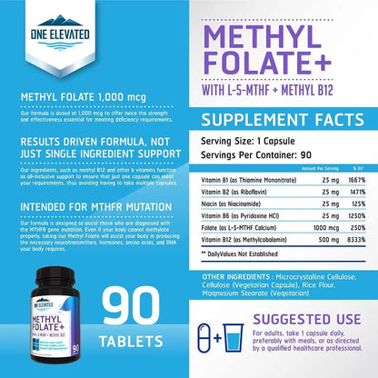 Forte Methyl Folate B12 Niacina B1 B2 B6 Suplemento 3 Meses Máxima Absorción