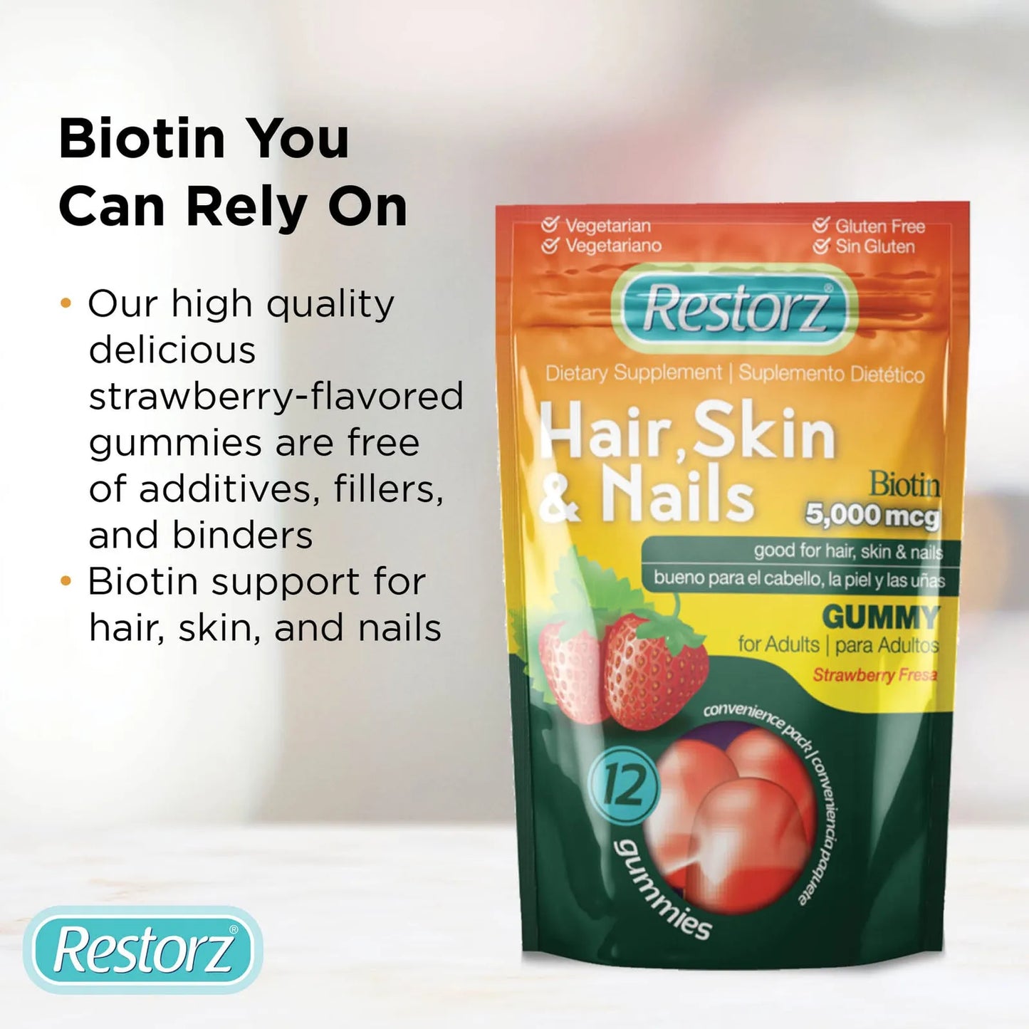 Gomitas De Biotina 5000 Mcg Para Cabello Piel Y Uñas Sabor Fresa