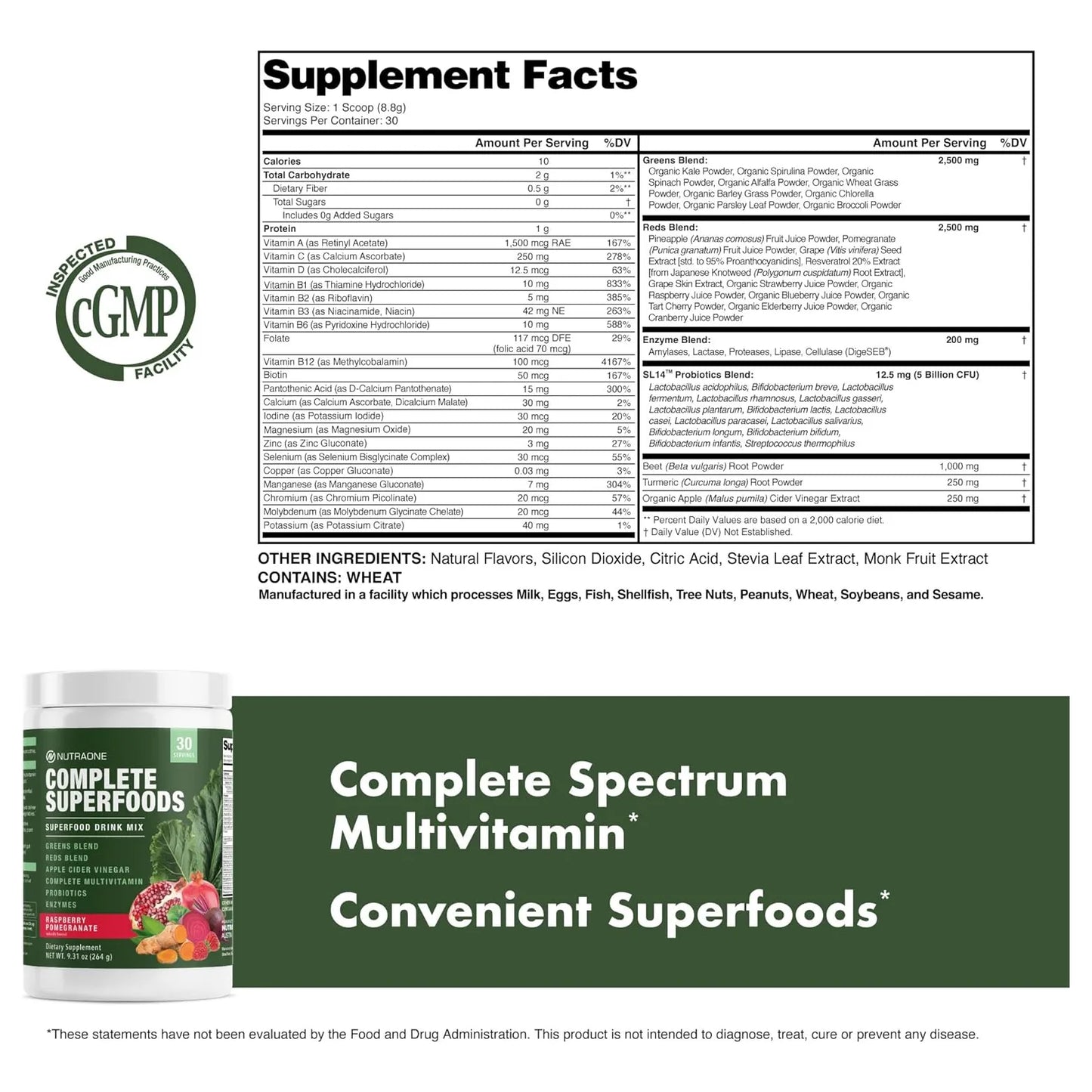 Mezcla De Superalimentos Verde Y Rojo Con Vinagre De Sidra Multivitaminico Y Probióticos