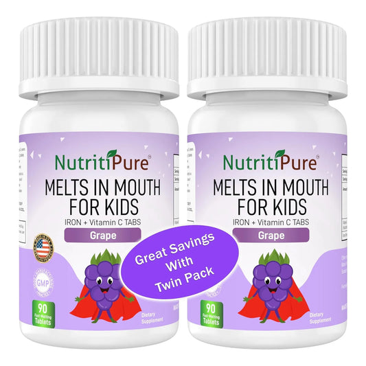 Tabletas Masticables De Hierro Sabor Uva Para Niños 9 Mg Con Vitamina C 90 Unidades