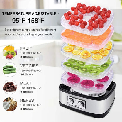 Deshidratador De Alimentos OSTBA Negro 5 Bandejas Control Temperatura Ajustable