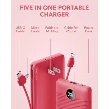 Cargador Portátil Vrurc 10000mah Con Cables Integrados Rojo - Imagen 5