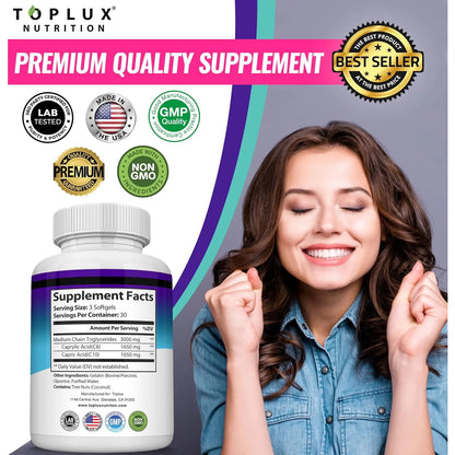 Capsulas De Aceite MCT 3000 Mg Extracto De Coco Puro Energia Keto
