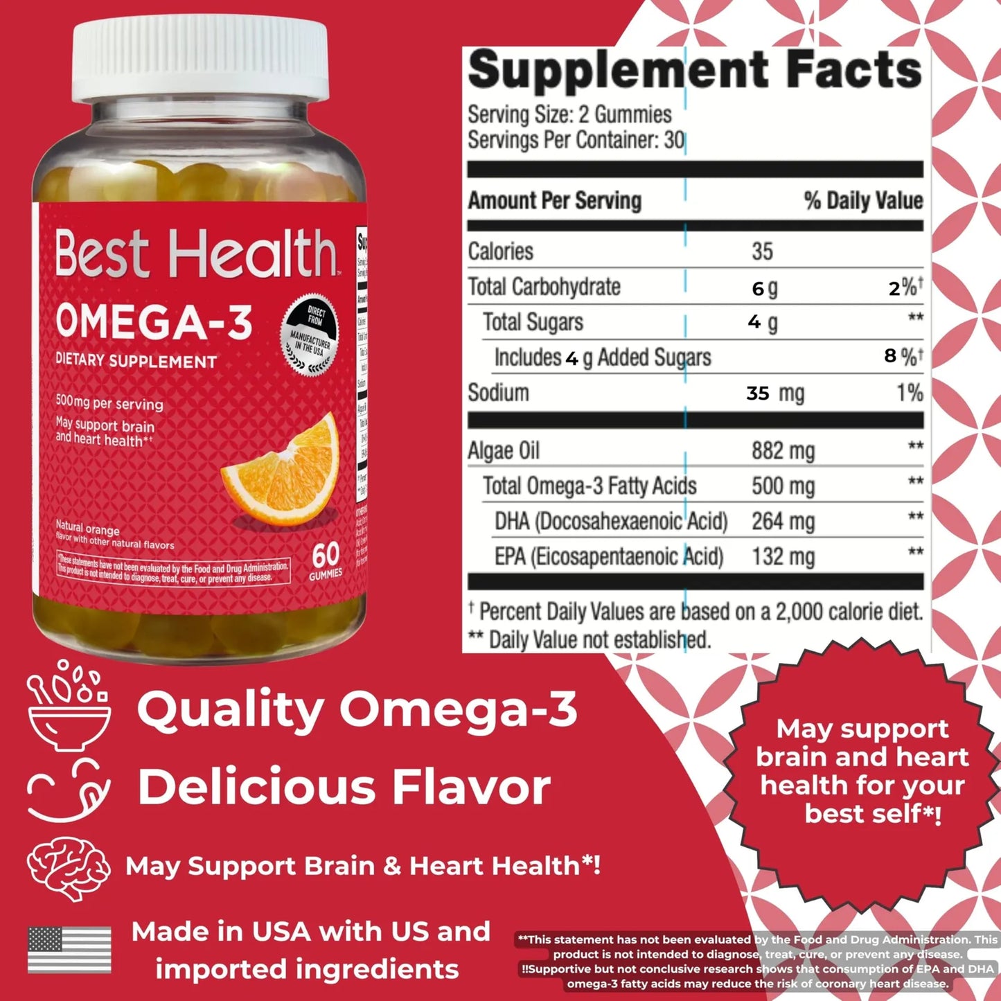 Gomitas Omega 3 500 Mg Sabor Naranja Natural 60 Unidades Suplemento Adultos