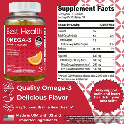 Gomitas Omega 3 500 Mg Sabor Naranja Natural 60 Unidades Suplemento Adultos
