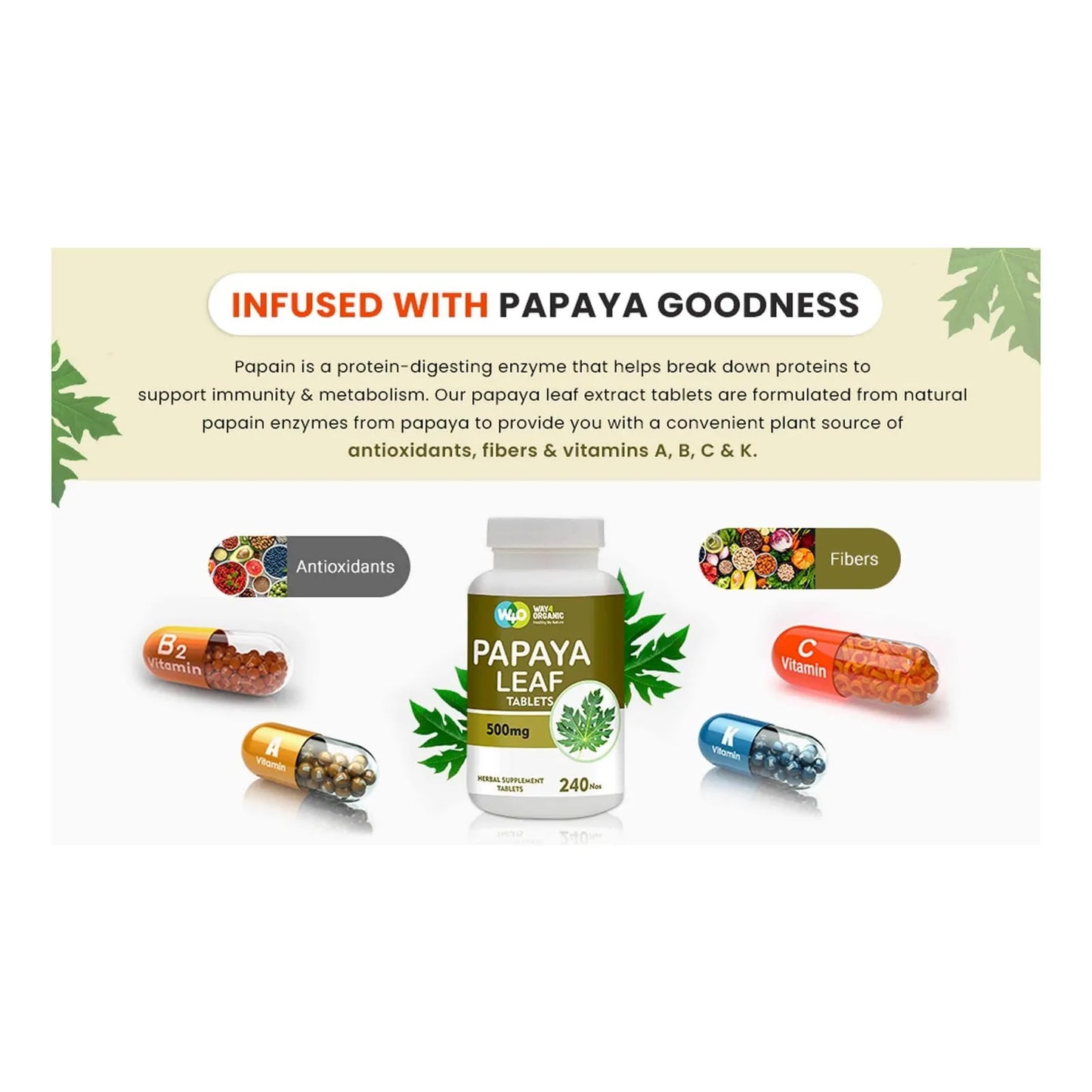 Capsulas Extracto Hoja Papaya 500 Mg 240 Unidades Apoyo Inmunidad Digestión