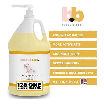 Aceite De Salmón Para Perros Buddys Best 1 Galón Con Bomba Omega 3 Noruego