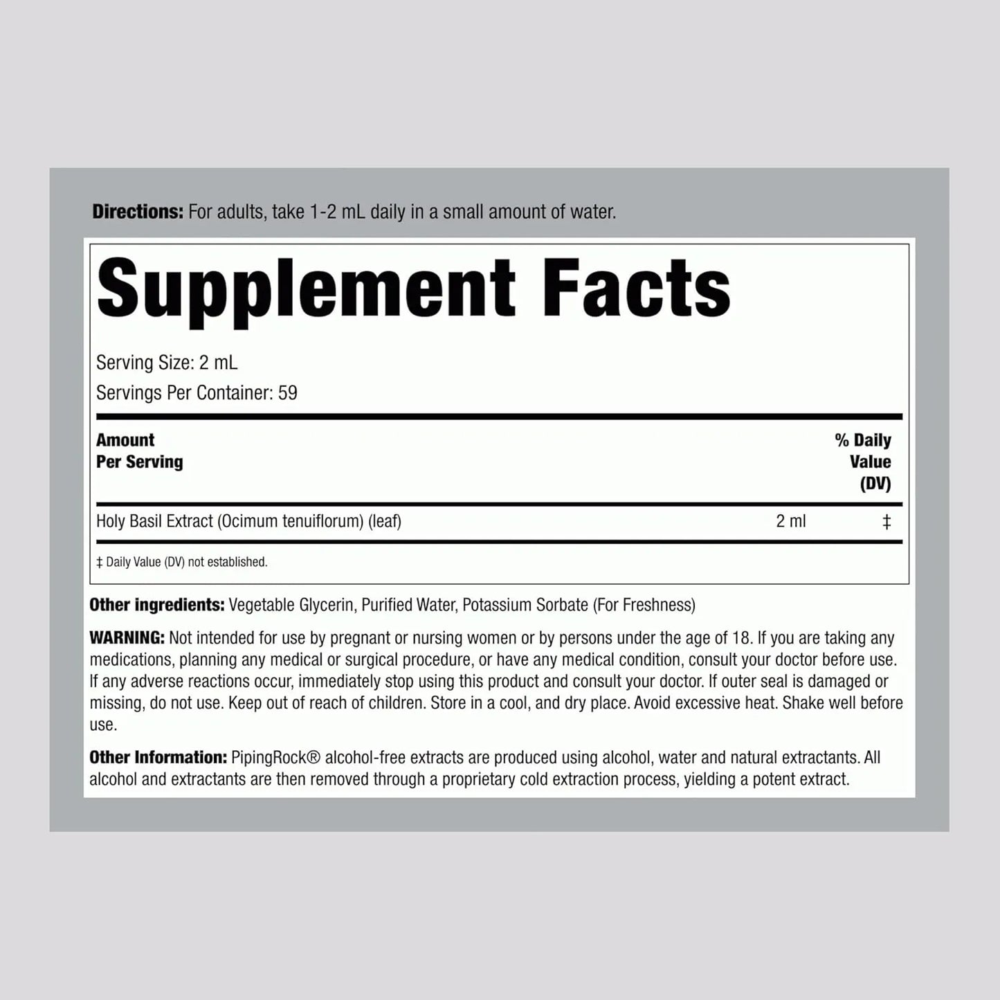 Extracto Liquido De Albahaca Sagrada Tulsi 4 Onzas Suplemento Natural Sin Gluten