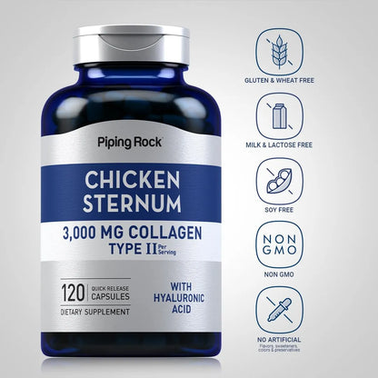 Colageno Tipo II Esternon De Pollo 3000 Mg 120 Capsulas Con Acido Hialuronico