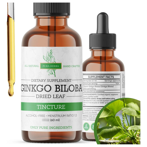 Extracto Líquido De Ginkgo Biloba 60ml Soporte Cerebral y Memoria Vegano Sin Alcohol