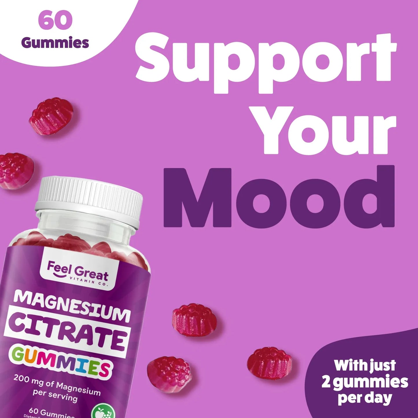 Gomitas De Citrato De Magnesio 200 Mg Relajación Muscular Sueño Digestión Vegano