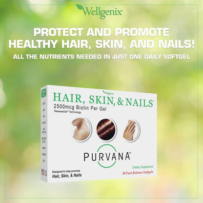 Purvana Vitamina Cabello Piel Uñas 2500 Mcg Biotina Acido Folico Dmae Usa