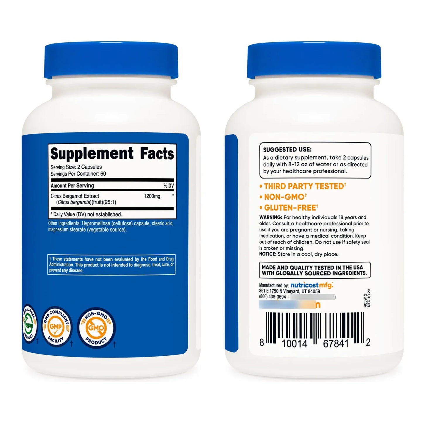 Capsulas De Bergamota Citrica 1200 Mg 120 Unidades Extracto Premium Vegano Sin Gluten
