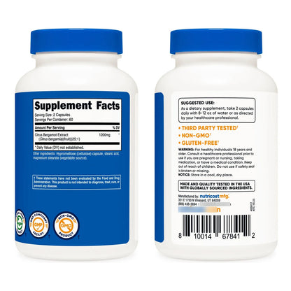 Capsulas De Bergamota Citrica 1200 Mg 120 Unidades Extracto Premium Vegano Sin Gluten