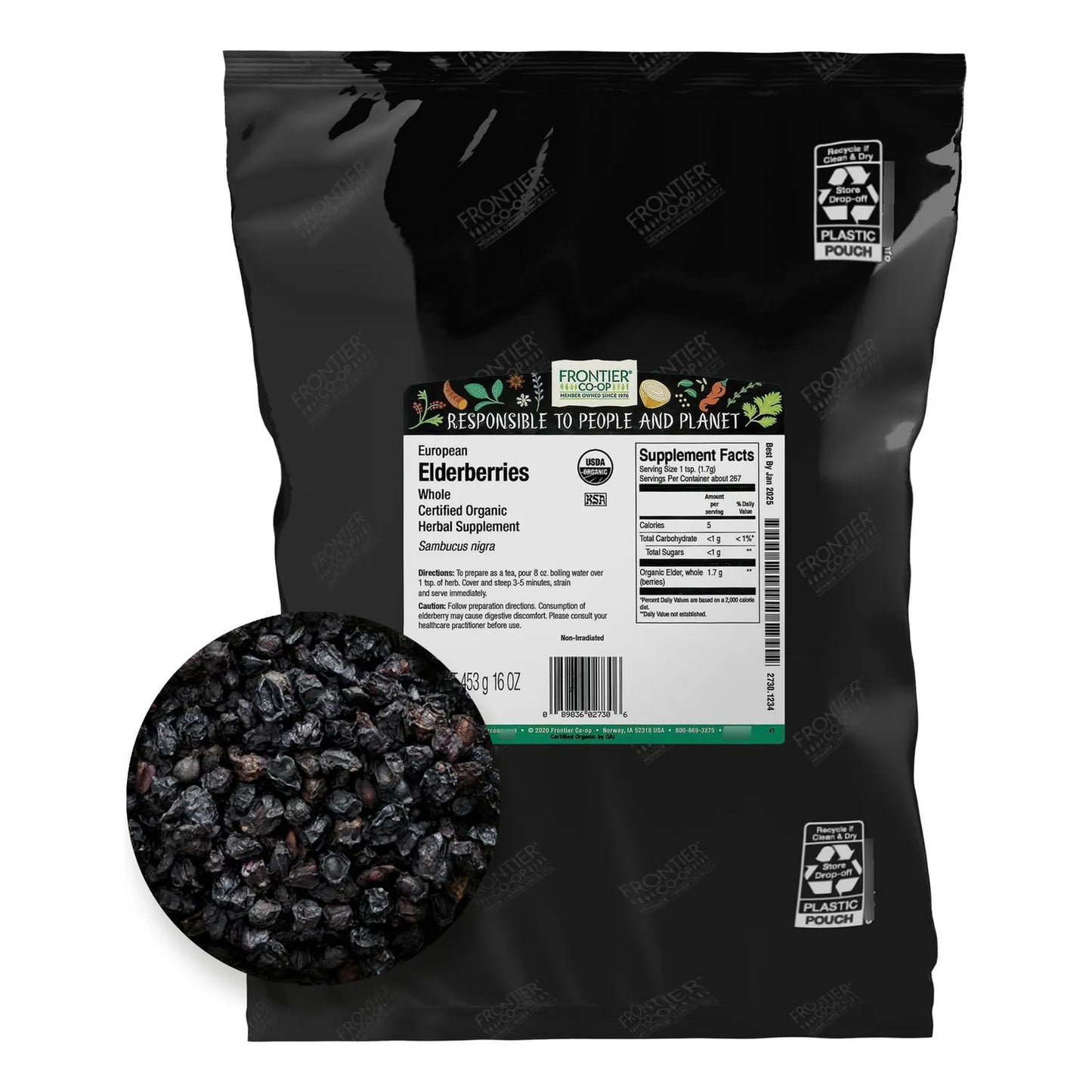 Bayas De Saúco Europeas Orgánicas Kosher 454 G Sambucus Nigra L