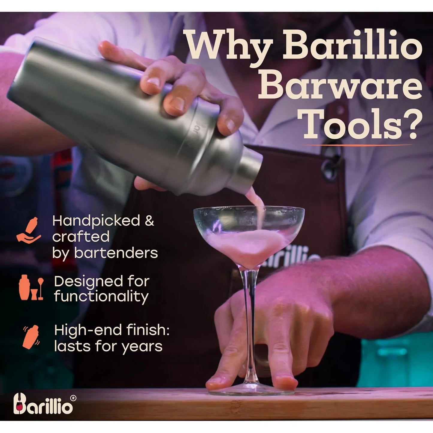 Kit De Cocteleria Bartender 23 Piezas Soporte De Bambu Barillio Premium