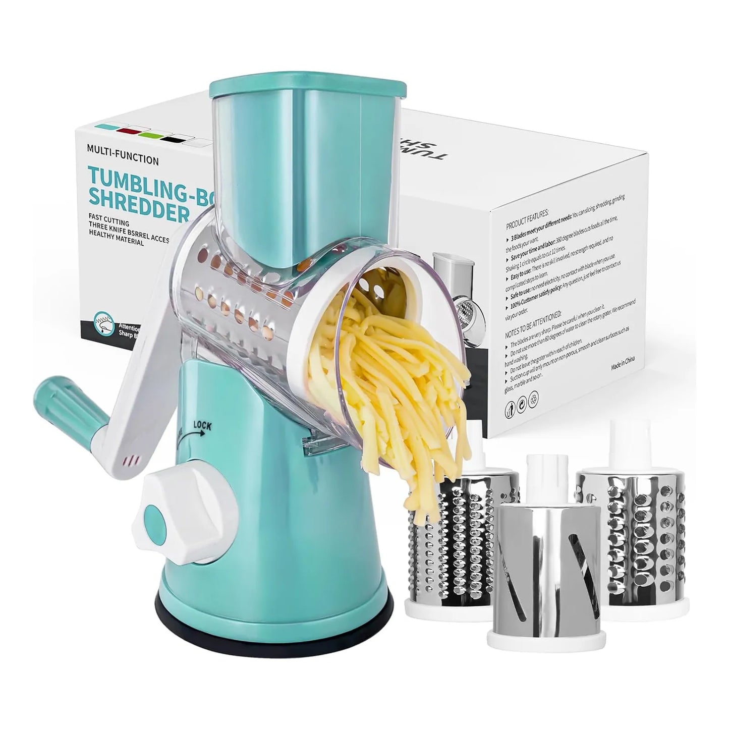 Rallador De Queso Rotativo X Home Con Base De Succion 3 Cuchillas Incluidas