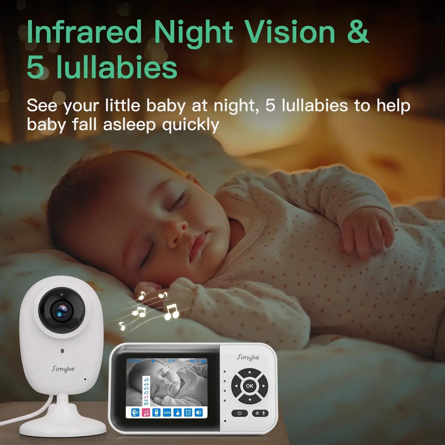 Monitor De Bebé Video Inteligente 2.8 Pulgadas Cámara 1080p Con WiFi Y Visión Nocturna