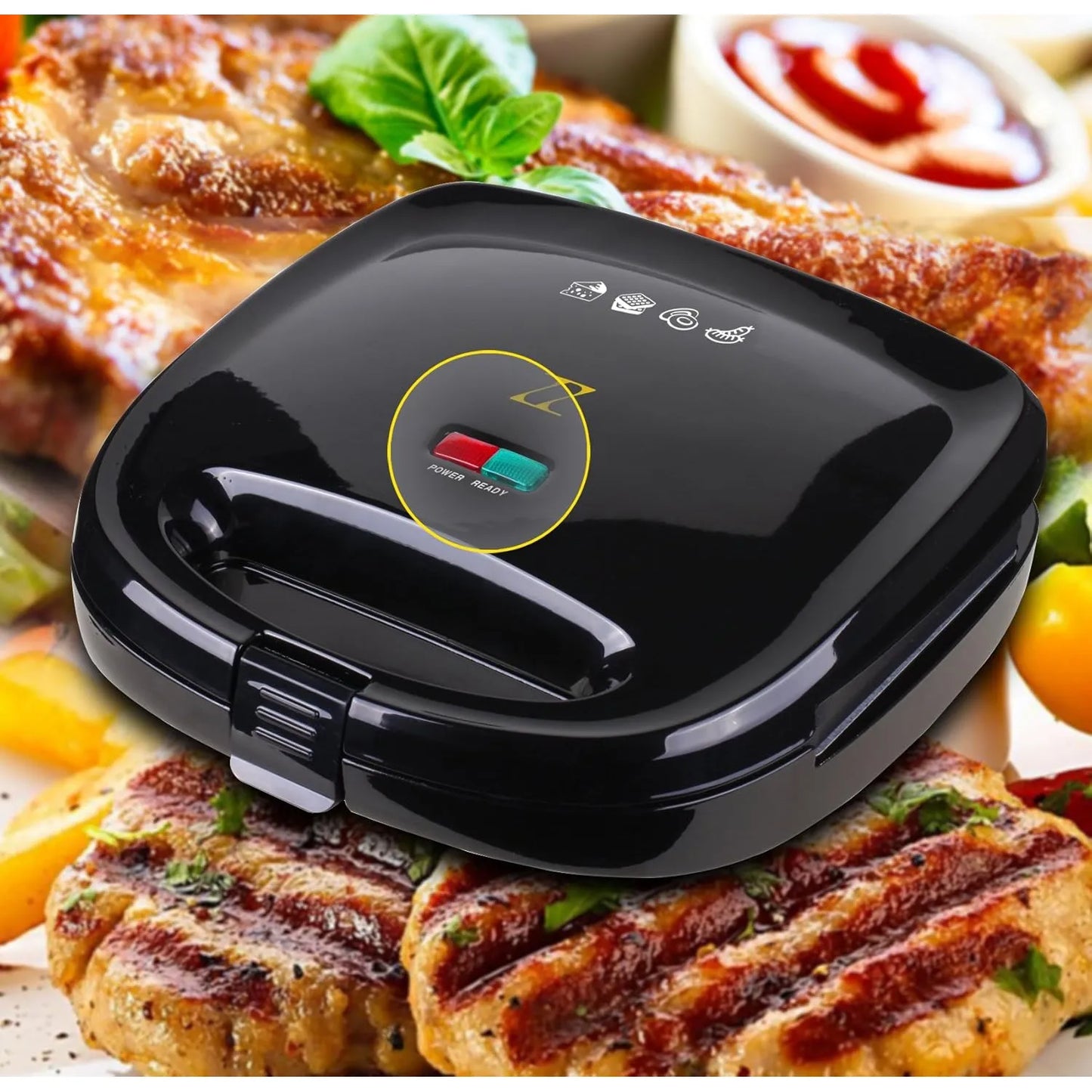 Sandwichera 4 En 1 ZZ S6141A B Para Waffles Tortillas Y Sandwich