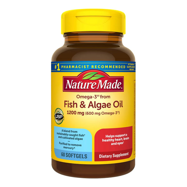 Aceite De Pescado Y Algas Omega 3 1200 Mg Cápsulas Blandas Soporte Cardíaco Y Cerebral
